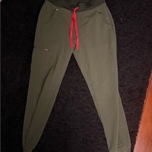 Figs Olive Green Joggers with Red Accents